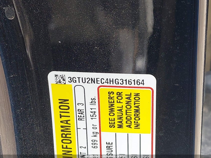 2017 Gmc Sierra 1500 VIN 3GTU2NEC4HG316164 IAAI salvage auction — HAIL, Original (Texas), sold $14,050 on 2026-07-14 (photo 9)