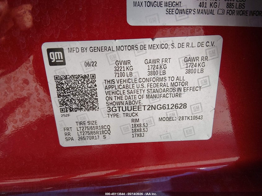 2022 Gmc SIERRA VIN 3GTUUEET2NG612628 IAAI salvage auction — RIGHT SIDE, Salvage (Georgia), sold $19,600 on 2026-07-31 (photo 9)