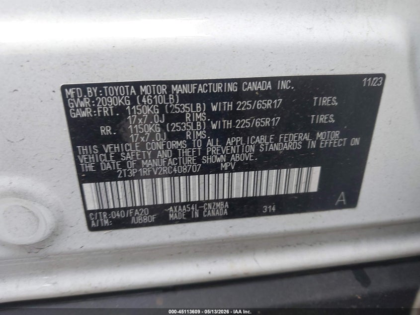 2024 Toyota Rav 4 VIN 2T3P1RFV2RC408707 IAAI salvage auction — REAR END, Salvage (Oregon), sold $12,100 on 2026-07-30 (photo 9)