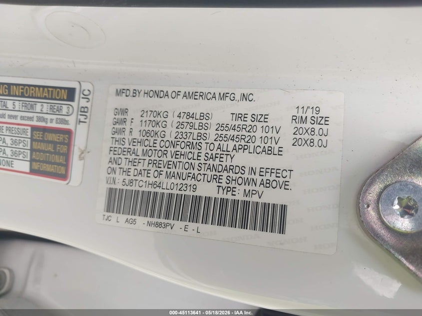 2020 Acura Rdx VIN 5J8TC1H64LL012319 IAAI salvage auction — FRONT END, Salvage (Texas), sold $8,050 on 2026-07-10 (photo 9)