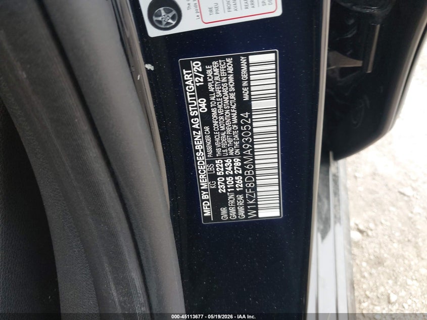 2021 Mercedes-benz E-klasse VIN W1KZF8DB6MA930524 IAAI salvage auction — WATER/FLOOD, Salvage (Texas), sold $12,100 on 2026-07-08 (photo 9)