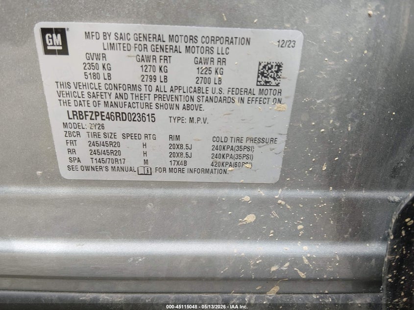2024 Buick Envision VIN LRBFZPE46RD023615 IAAI salvage auction — LEFT & RIGHT, Salvage (West Virginia), sold $4,600 on 2026-07-29 (photo 9)