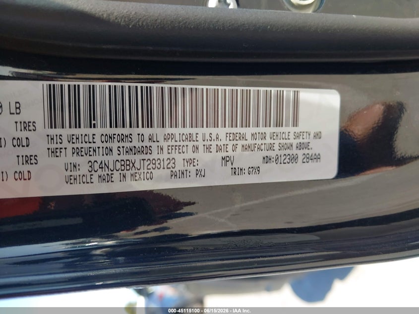 2018 Jeep Compass VIN 3C4NJCBBXJT293123 IAAI salvage auction — NORMAL WEAR, Clear (California), sold $4,000 on 2026-07-09 (photo 9)