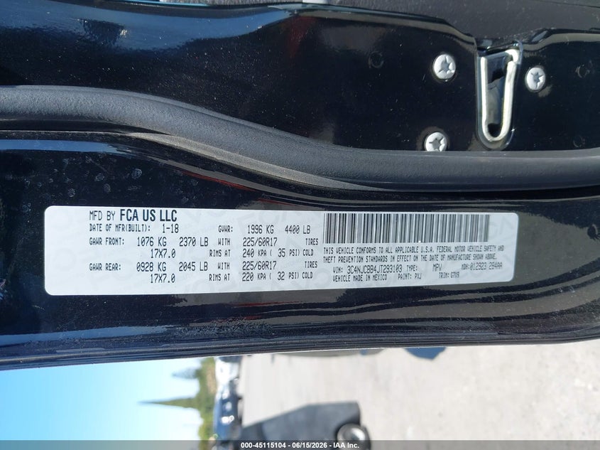 2018 Jeep Compass VIN 3C4NJCBB4JT293103 IAAI salvage auction — NORMAL WEAR, Clear (California), sold $5,700 on 2026-07-09 (photo 9)