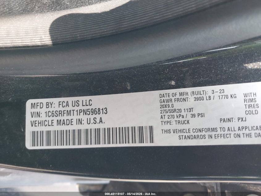 2023 Ram 1500 VIN 1C6SRFMT1PN596813 IAAI salvage auction — FRONT END, Original (Texas), sold $12,400 on 2026-08-01 (photo 9)