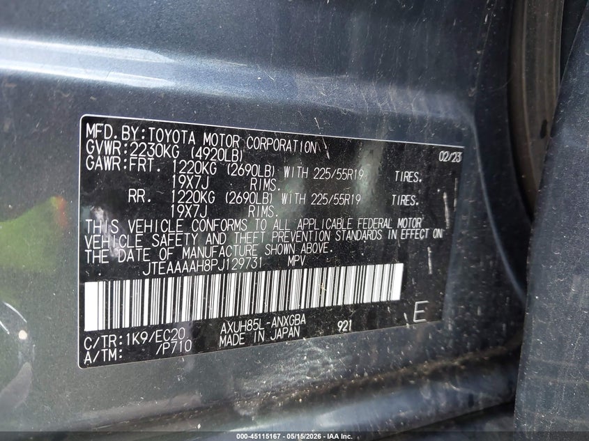 2023 Toyota Venza VIN JTEAAAAH8PJ129731 IAAI salvage auction — RIGHT SIDE, Original (Texas), sold $9,800 on 2026-07-29 (photo 9)