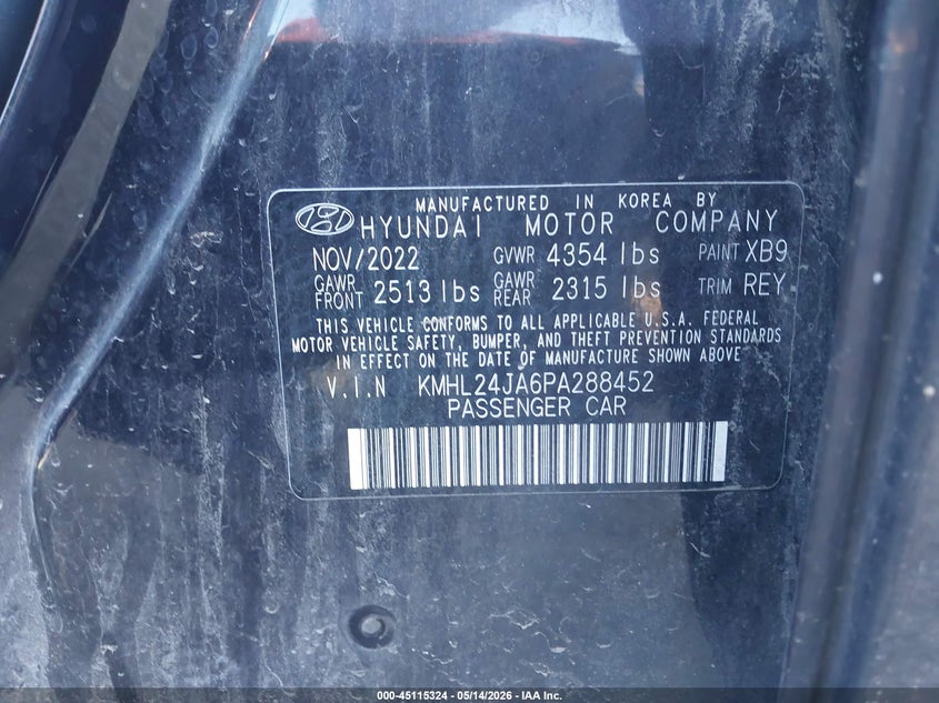 2023 Hyundai Sonata VIN KMHL24JA6PA288452 IAAI salvage auction — FRONT END, Salvage (Georgia), sold $1,700 on 2026-07-28 (photo 9)