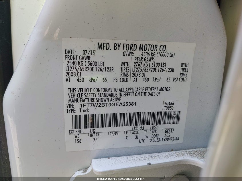 2016 Ford F250 VIN 1FT7W2BT0GEA25381 IAAI salvage auction — INTERIOR BURN, Salvage (Texas), sold $10,200 on 2026-07-29 (photo 9)