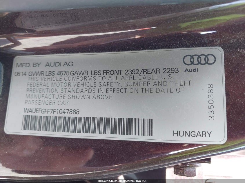 2015 Audi A3 VIN WAUEFGFF7F1047888 IAAI salvage auction — LEFT SIDE, Salvage Title, sold $1,400 on 2026-07-08 (photo 9)