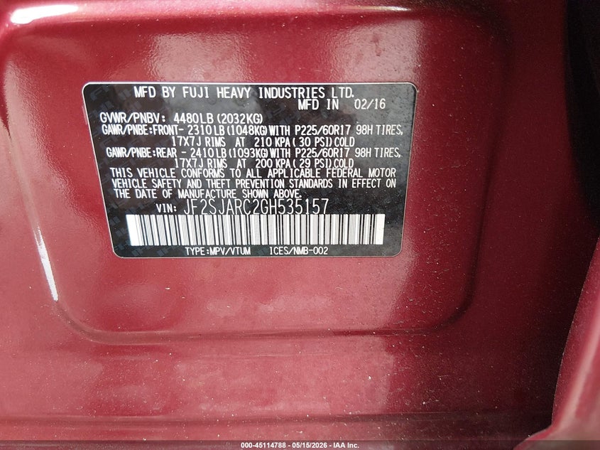 2016 Subaru Forester VIN JF2SJARC2GH535157 IAAI salvage auction — RIGHT SIDE, Salvage (Rhode Island), sold $975 on 2026-07-28 (photo 9)