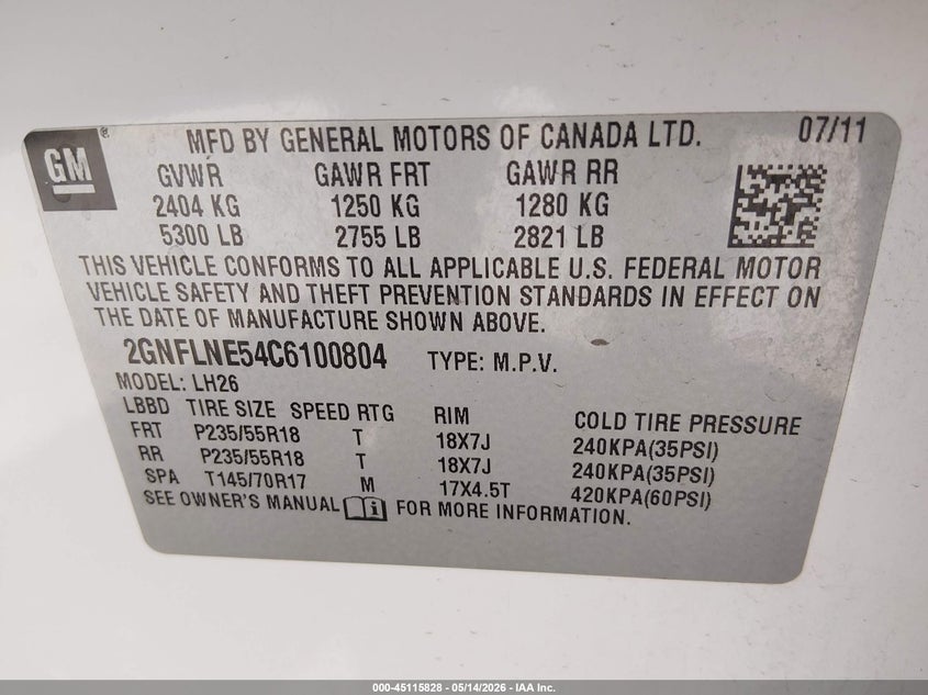2012 Chevrolet Equinox VIN 2GNFLNE54C6100804 IAAI salvage auction — FRONT END, Salvage (Utah), sold $550 on 2026-07-09 (photo 9)