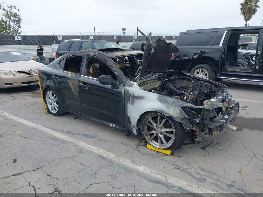 2007 Lexus Is 250 VIN JTHBK262672054892 IAAI salvage auction — ENGINE BURN, Non-Repairable (California), sold $250 on 2026-07-08 (photo 1)