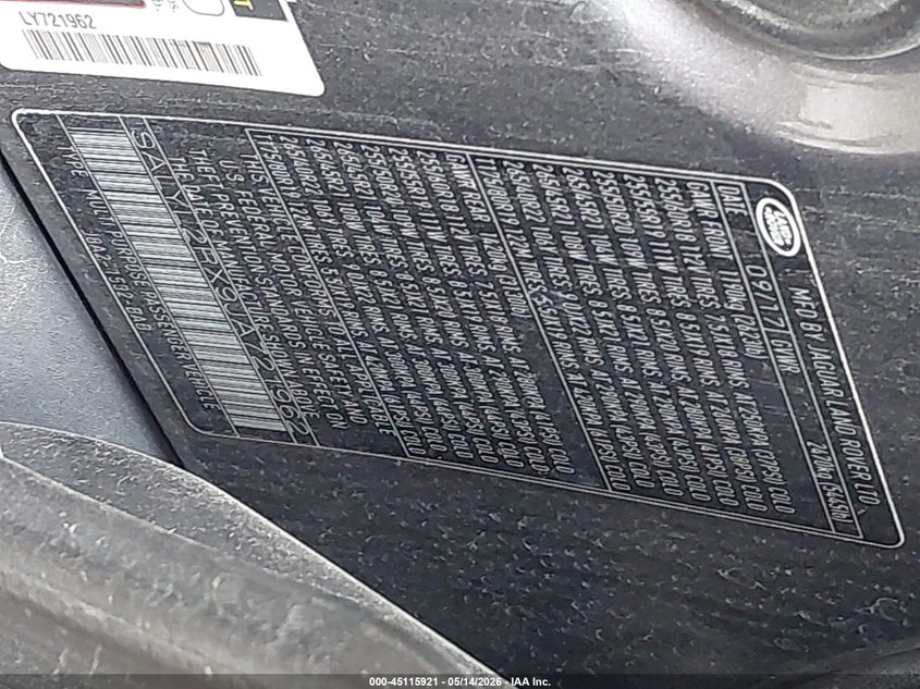 2018 Land rover Range rover velar VIN SALYL2RX9JA721962 IAAI salvage auction — FRONT END, Salvage (Kansas), sold $2,250 on 2026-07-29 (photo 9)