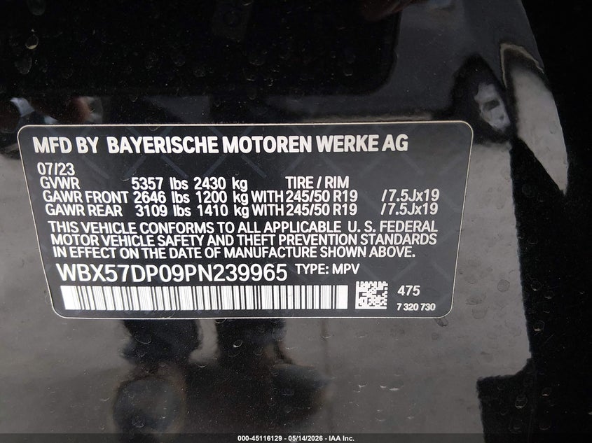 2023 BMW X3 VIN WBX57DP09PN239965 IAAI salvage auction — FRONT END, Bill Of Sale (Washington), sold $11,300 on 2026-07-29 (photo 9)