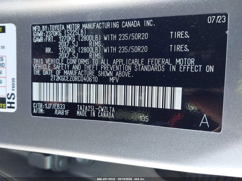 2024 Lexus Nx VIN 2T2KGCEZ0RC040610 IAAI salvage auction — RIGHT SIDE, Salvage (Georgia), sold $19,300 on 2026-07-29 (photo 9)
