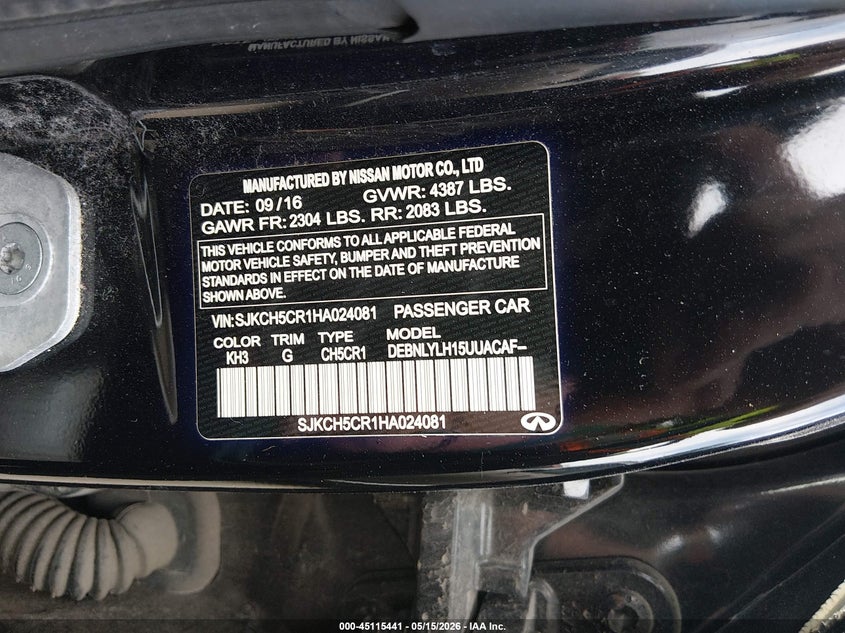 2017 Infiniti Qx30 VIN SJKCH5CR1HA024081 IAAI salvage auction — LEFT & RIGHT, Salvage (Missouri), sold $1,250 on 2026-07-15 (photo 9)