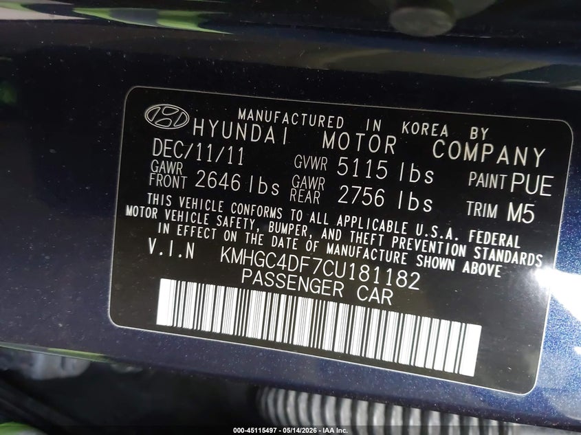 2012 Hyundai Genesis VIN KMHGC4DF7CU181182 IAAI salvage auction — RIGHT REAR, Prior Salvage (Minnesota), sold $600 on 2026-07-08 (photo 9)