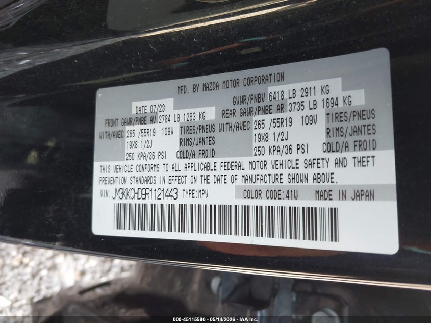 2024 Mazda Cx-90 VIN JM3KKCHD9R1121443 IAAI salvage auction — SIDE, Salvage (Idaho), sold $7,250 on 2026-08-26 (photo 9)