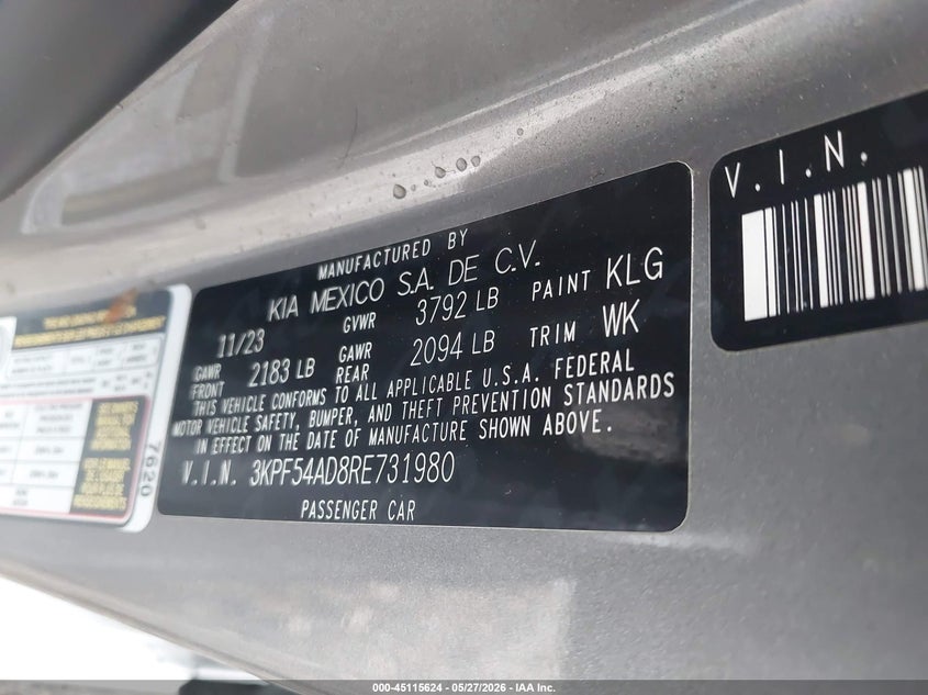2024 Kia Forte VIN 3KPF54AD8RE731980 IAAI salvage auction — LEFT SIDE, Salvage Title, sold $4,950 on 2026-07-21 (photo 9)