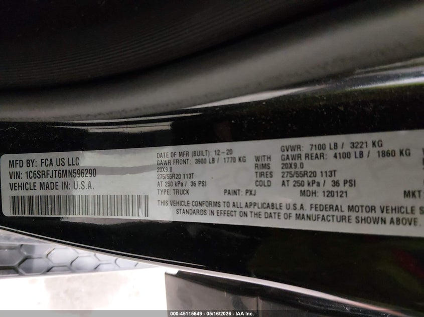 2021 Ram 1500 VIN 1C6SRFJT6MN596290 IAAI salvage auction — LEFT SIDE, Bill Of Sale (Alaska), sold $8,650 on 2026-07-10 (photo 9)