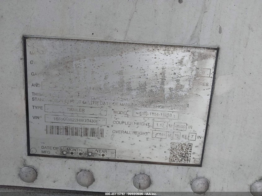 2017 Great dane trailers Unknown VIN 1GRAA0622HW704306 IAAI salvage auction — UNKNOWN, Clear (Oklahoma), sold $12,250 on 2026-07-08 (photo 9)