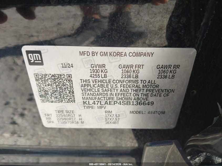 2025 Buick Envista VIN KL47LAEP4SB136649 IAAI salvage auction — LEFT SIDE, Certificate Of Destruction (Florida), sold $3,700 on 2026-07-23 (photo 9)