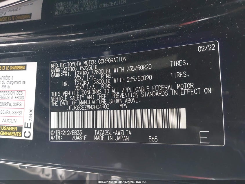 2022 Lexus Nx VIN JTJKGCEZ8N2004903 IAAI salvage auction — REAR END, Salvage (Utah), sold $21,600 on 2026-07-29 (photo 9)
