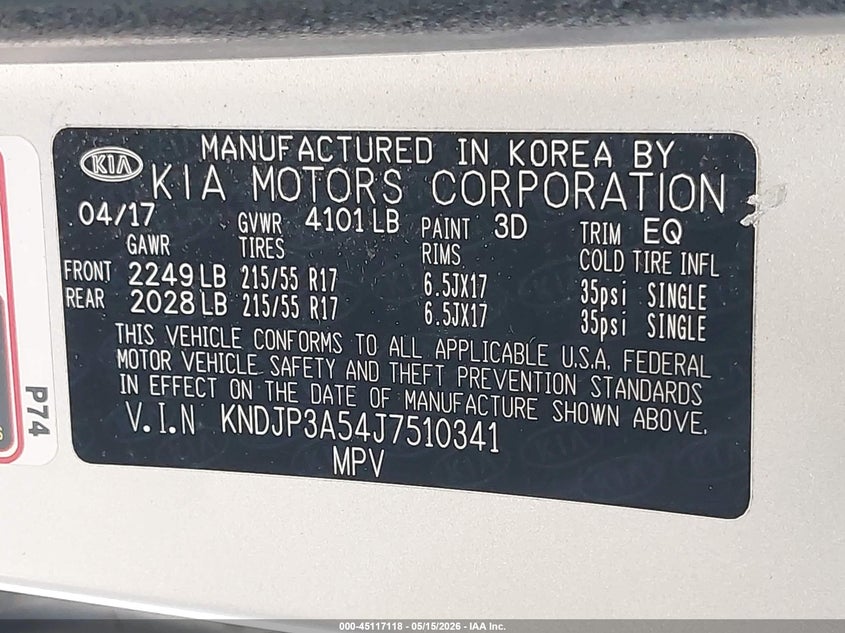 2018 Kia Soul VIN KNDJP3A54J7510341 IAAI salvage auction — NORMAL WEAR, Clear (New Jersey), sold $1,000 on 2026-07-13 (photo 9)
