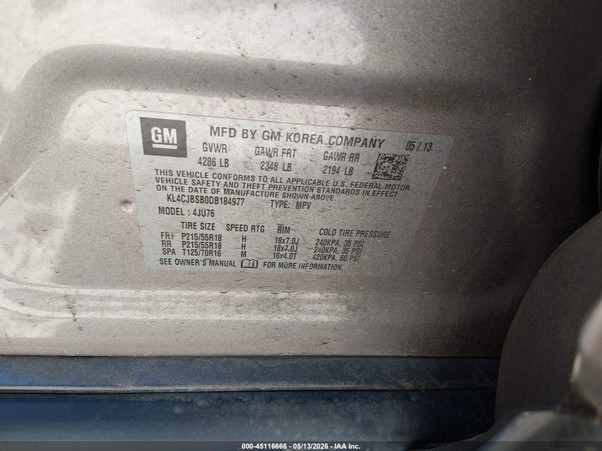 2013 Buick Encore VIN KL4CJBSB0DB184977 IAAI salvage auction — FRONT END, Salvage (Alabama), sold $400 on 2026-07-09 (photo 9)