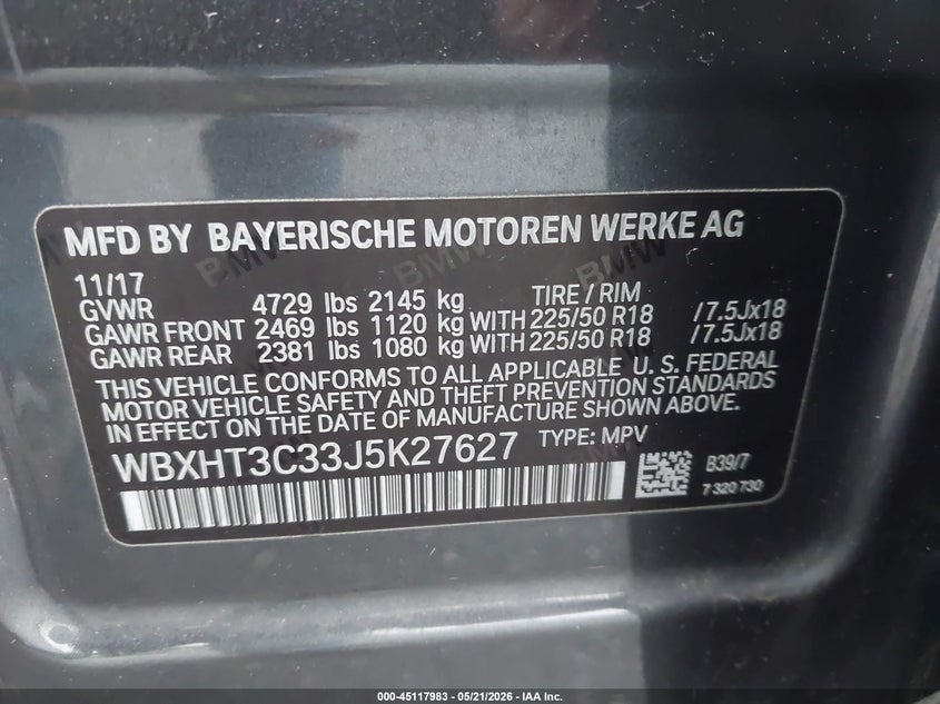 2018 BMW X1 VIN WBXHT3C33J5K27627 IAAI salvage auction — RIGHT SIDE, Mv-907A (New York), sold $875 on 2026-07-30 (photo 9)