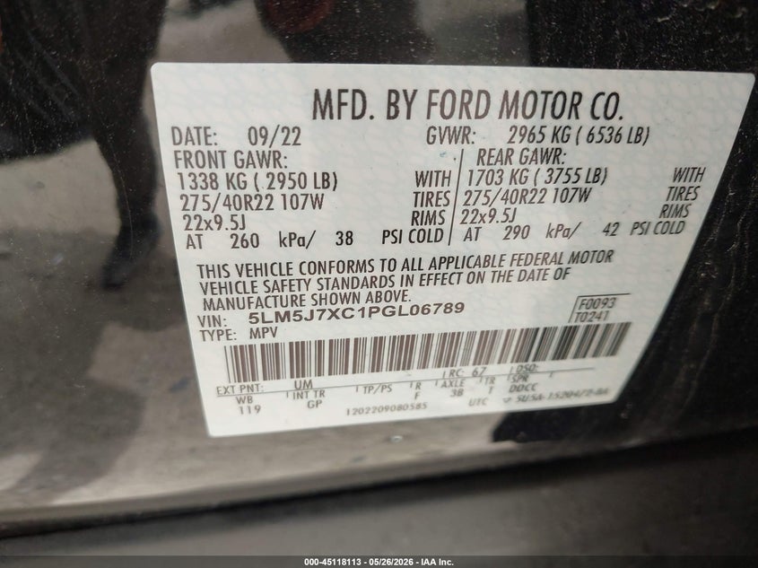 2023 Lincoln Aviator VIN 5LM5J7XC1PGL06789 IAAI salvage auction — HAIL, Salvage (Illinois), sold $15,950 on 2026-07-21 (photo 9)
