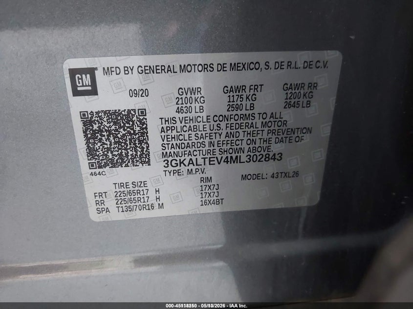 2021 Gmc Terrain VIN 3GKALTEV4ML302843 IAAI salvage auction — FRONT & REAR, SF97 (Kansas), sold $16,250 on 2026-07-09 (photo 9)