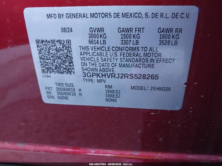 2024 Honda Prologue VIN 3GPKHVRJ2RS528265 IAAI salvage auction — FRONT END, Clear (Colorado), sold $4,200 on 2026-07-01 (photo 9)