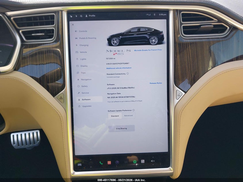 2013 Tesla Model s VIN 5YJSA1CPXDFP24967 IAAI salvage auction — FRONT END, Clear (Montana), sold $2,800 on 2026-07-22 (photo 7)