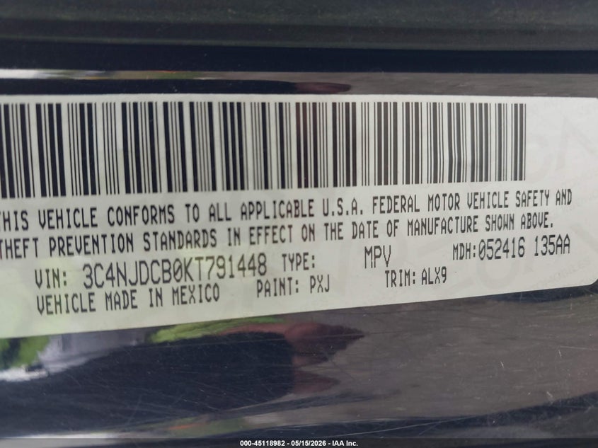 2019 Jeep Compass VIN 3C4NJDCB0KT791448 IAAI salvage auction — FRONT END, Clear (Michigan), sold $2,075 on 2026-07-09 (photo 9)
