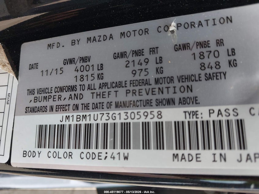 2016 Mazda 3 VIN JM1BM1U73G1305958 IAAI salvage auction — SIDE, Clear (Indiana), sold $1,100 on 2026-07-08 (photo 9)