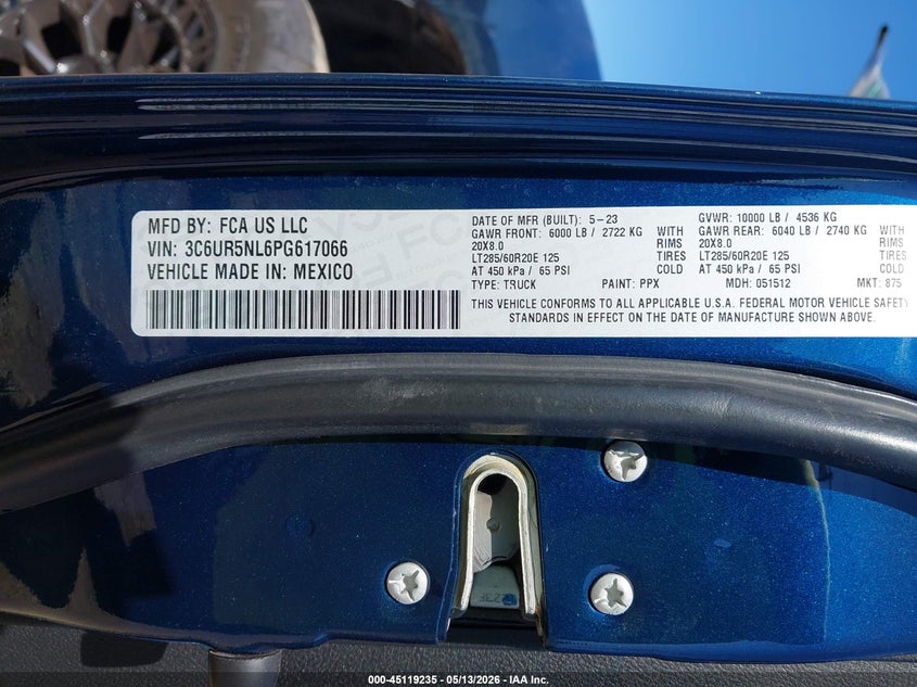 2023 Ram 2500 VIN 3C6UR5NL6PG617066 IAAI salvage auction — FRONT END, Salvage Title, sold $35,250 on 2026-08-02 (photo 9)