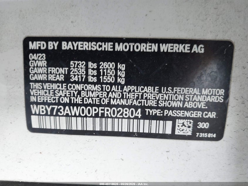 2023 BMW I4 VIN WBY73AW00PFR02804 IAAI salvage auction — SIDE, Salvage (California), sold $17,275 on 2026-07-07 (photo 9)