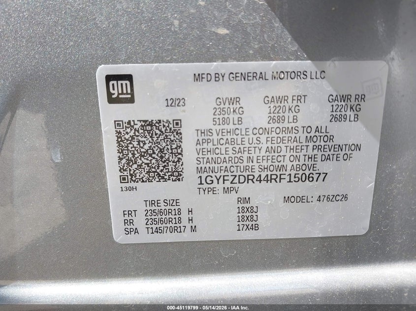 2024 Cadillac Xt4 VIN 1GYFZDR44RF150677 IAAI salvage auction — FRONT END, Salvage (Ohio), sold $7,475 on 2026-07-23 (photo 9)