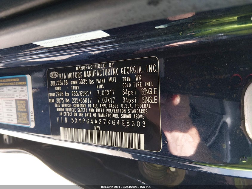 2019 Kia Sorento VIN 5XYPG4A37KG498303 IAAI salvage auction — RIGHT SIDE, Salvage (Missouri), sold $2,700 on 2026-07-07 (photo 9)