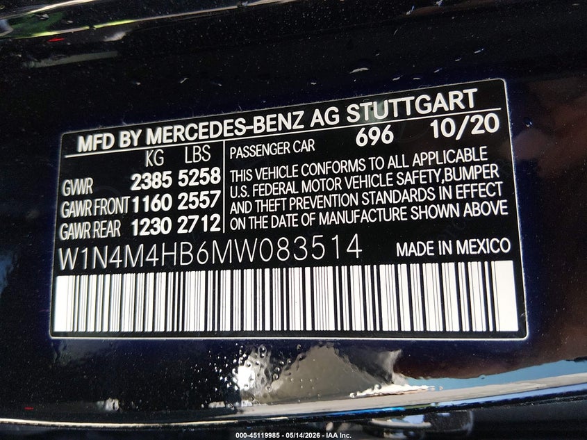 2021 Mercedes-benz Glb VIN W1N4M4HB6MW083514 IAAI salvage auction — REAR END, Salvage (North Carolina), sold $7,150 on 2026-07-29 (photo 9)