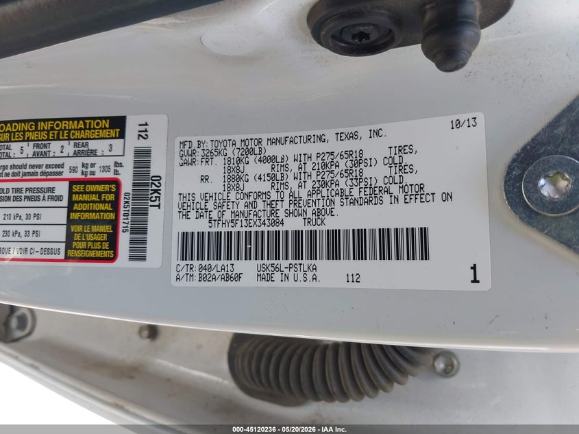 2014 Toyota Tundra VIN 5TFHY5F13EX343084 IAAI salvage auction — FRONT END, Salvage (Oregon), sold $7,300 on 2026-07-30 (photo 9)
