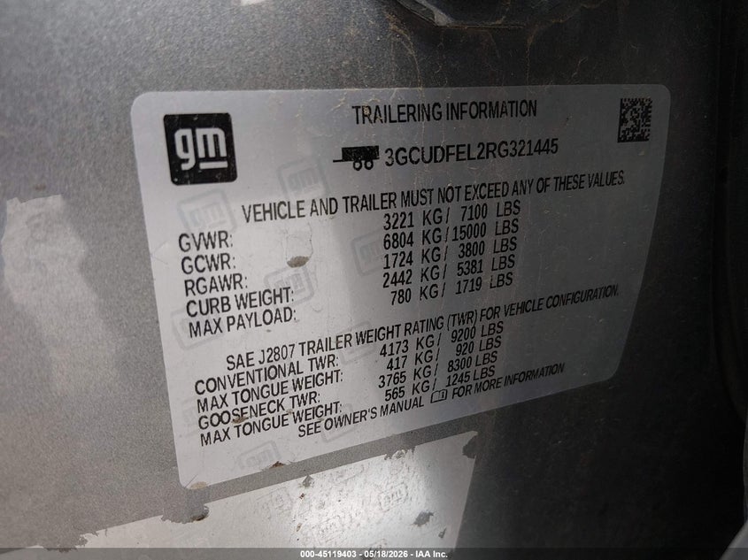2024 Chevrolet Silverado VIN 3GCUDFEL2RG321445 IAAI salvage auction — ROOF, Certificate Of Title (Nebraska), sold $22,900 on 2026-08-01 (photo 9)