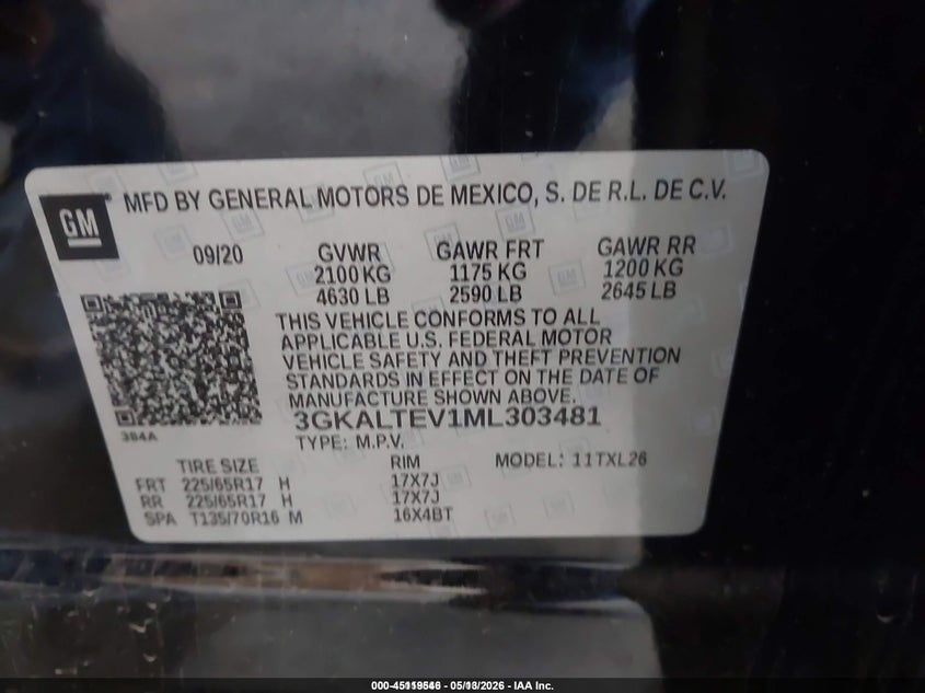 2021 Gmc Terrain VIN 3GKALTEV1ML303481 IAAI salvage auction — FRONT END, SF97 (Kansas), sold $15,350 on 2026-07-09 (photo 9)