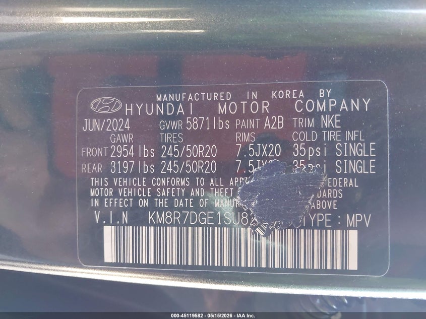 2025 Hyundai Palisade VIN KM8R7DGE1SU821529 IAAI salvage auction — LEFT FRONT, Salvage (Alabama), sold $18,675 on 2026-07-22 (photo 9)