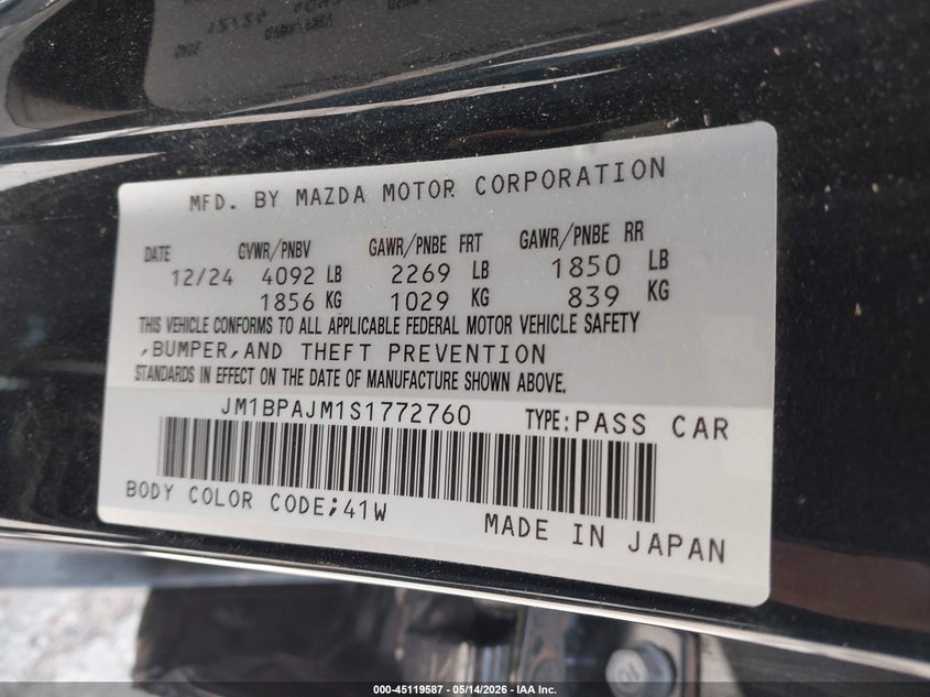 2025 Mazda 3 VIN JM1BPAJM1S1772760 IAAI salvage auction — SIDE, Original (Texas), sold $6,700 on 2026-07-21 (photo 9)