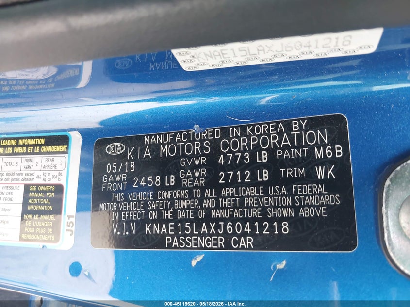2018 Kia Stinger VIN KNAE15LAXJ6041218 IAAI salvage auction — FRONT END, Original (Texas), sold $3,150 on 2026-07-29 (photo 9)