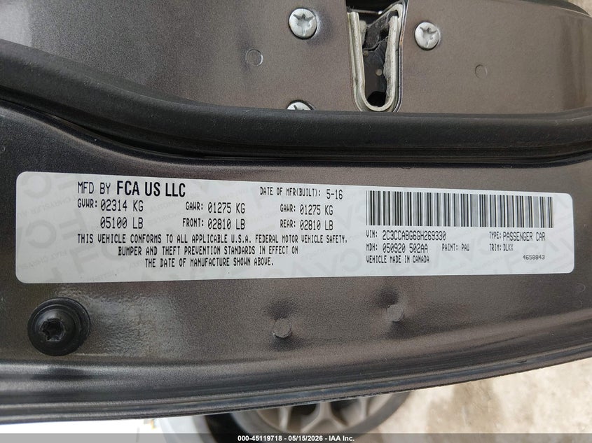2016 Chrysler 300 VIN 2C3CCABG6GH269330 IAAI salvage auction — FRONT END, Original (Texas), sold $3,250 on 2026-08-01 (photo 9)