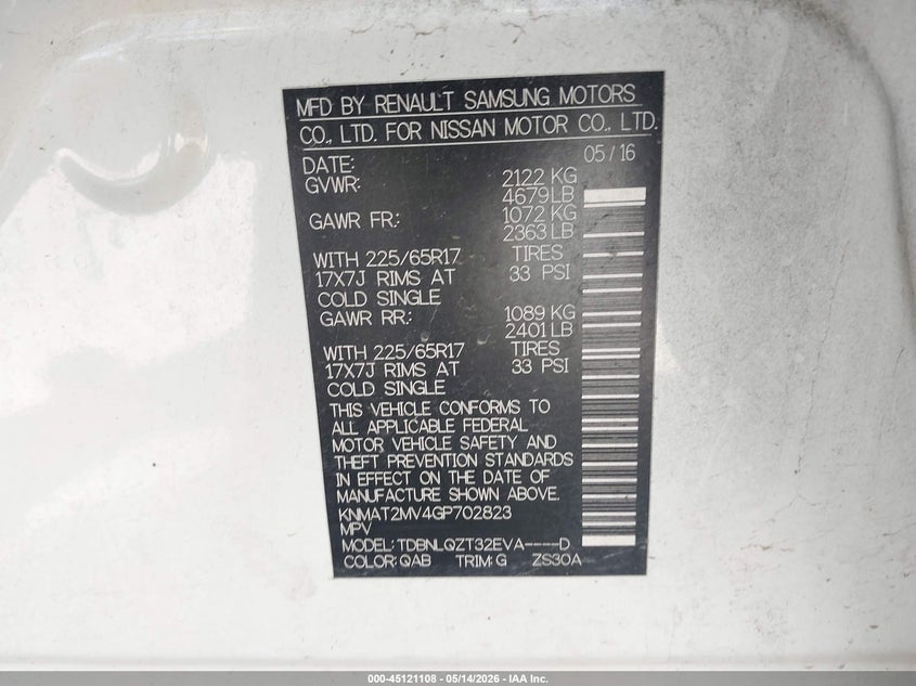 2016 Nissan Rogue VIN KNMAT2MV4GP702823 IAAI salvage auction — REAR END, Original (Texas), sold $2,300 on 2026-07-07 (photo 9)
