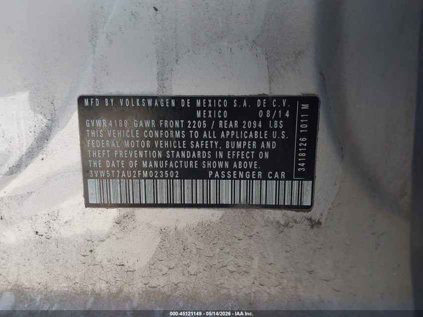 2015 Volkswagen Golf gti VIN 3VW5T7AU2FM023502 IAAI salvage auction — FRONT END, Salvage (Kentucky), sold $2,250 on 2026-07-18 (photo 9)